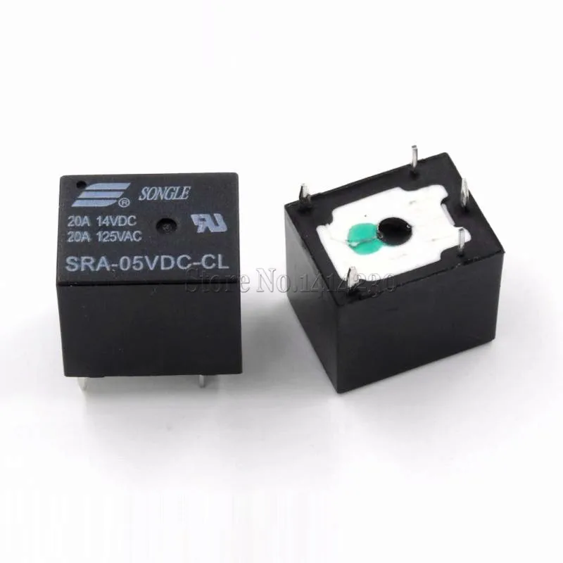 10 шт. 5 в 20A DC мощность реле SRA-05VDC-CL 5Pin PCB тип ЧЕРНЫЙ автомобильное реле
