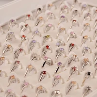 mydaner women wholesale 50pcslot mixed color imitation zircon rings women crystal rhinestone wedding rings fashion jewelry bulk