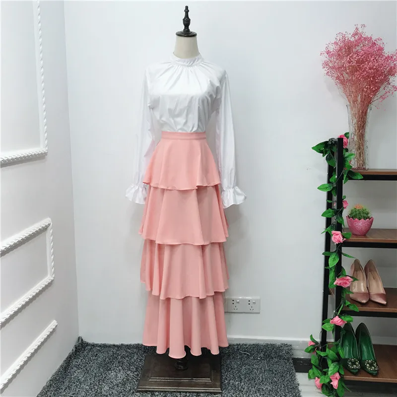 Мусульманская юбка с оборками Faldas Mujer Moda летняя Турецкая длинная макси высокой