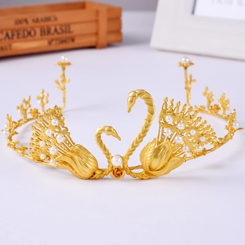HIMSTORY винтажная двойная танцевальная Корона лебедя Тиара Свадебные аксессуары