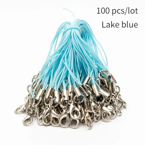 Lake Blue 100 шт./лот, многоцветная застежка-карабин, ремешок, шнур, мобильный ремешок, очаровательное нейлоновое кольцо для ключей, цепочка, сделай сам, для изготовления ювелирных изделий - Цвет: Lake Blue