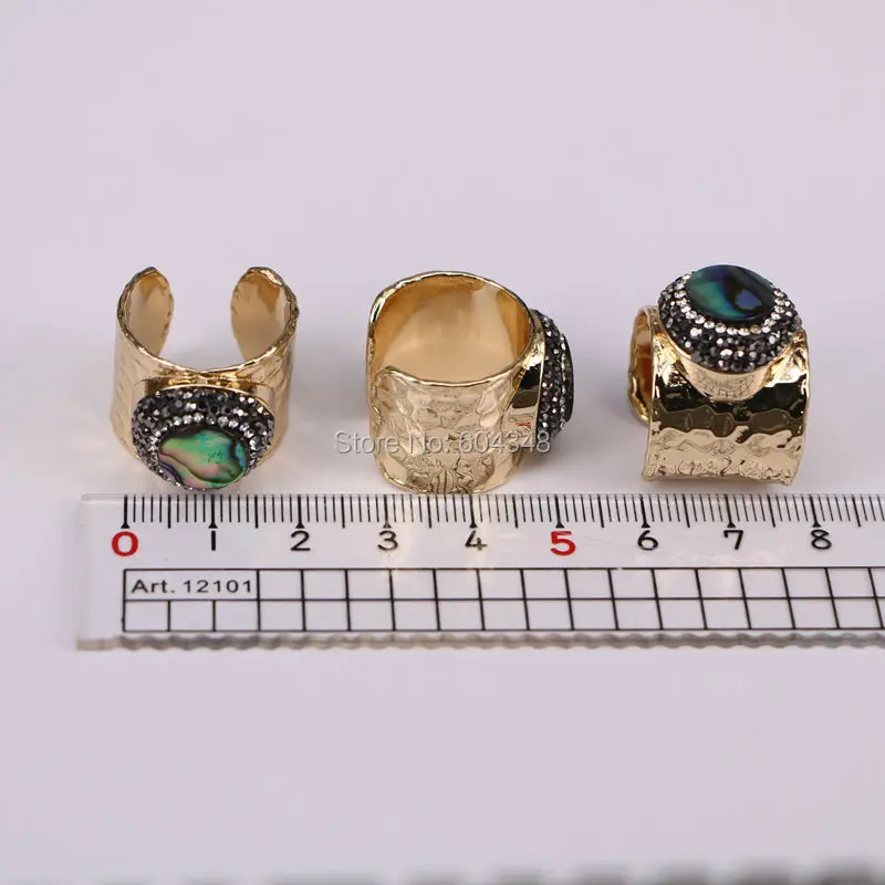 5 шт. широкие кольца золотого цвета с натуральным абалоновым покрытием и стразами