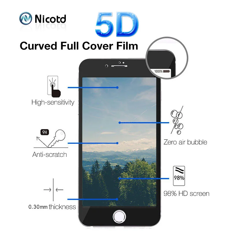 5D Tempered Glass for iPhone 8 Screen Protector 6 6s Plus Phone Protective on the 7 X | Мобильные телефоны и аксессуары