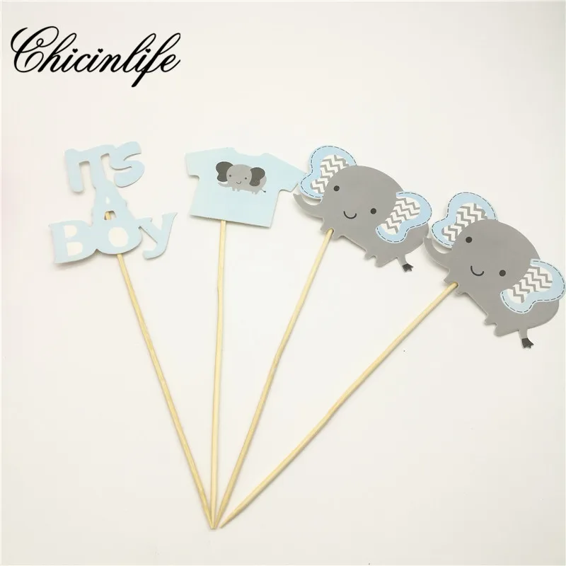 Chicinlife 4Pcs/Set It's a Girl/Boy Elephant baby Cake Topper happy Birthday Party Toppers shower Decorations supplies |