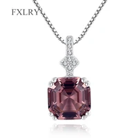 fxlry hot selling silver color elegant design square shape pendant necklaces for womengirl fine jewelry