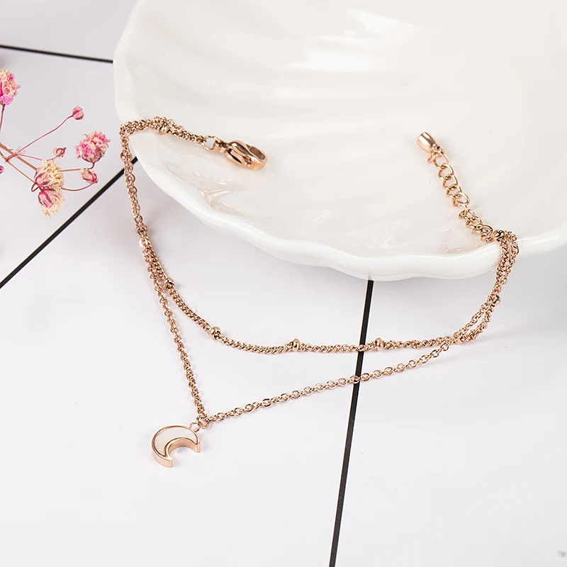 Moon Shells Bracelet Titanium Steel Material Inlaid Natural Rose Gold Color Trendy Bracelets Women Jewelry Birthday Gift | Украшения и