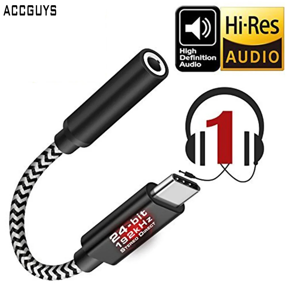 ACCGUYS usb type C до 3,5 мм Цифровой аудио адаптер 24 бита разъем для наушников конвертер для Google Pixel 2 3 XL эфирные PH-1 iPad Pro