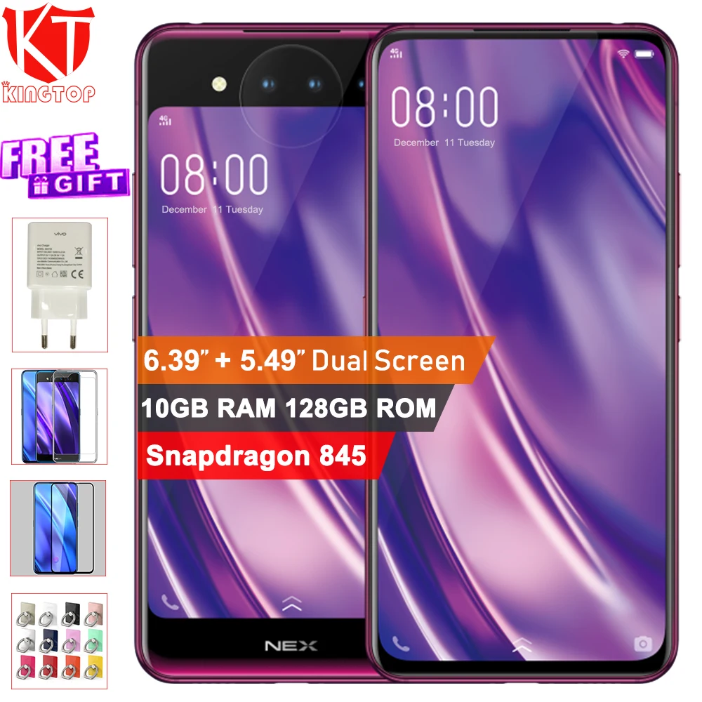 Оригинальный vivo NEX 2 Dual Экран мобильного телефона 10 Гб 128 6 39 &quot+ 5 49&quot Snapdraon 845 Octa Core 3