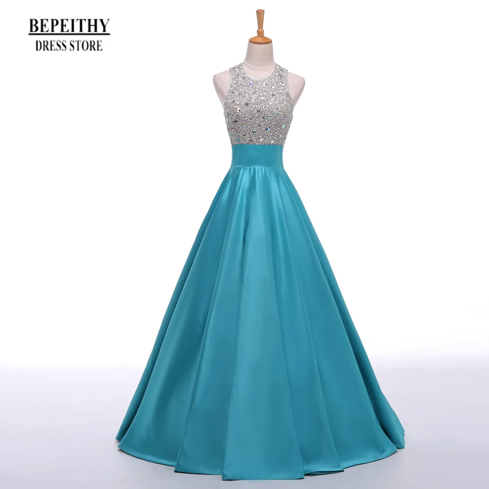 BEPEITHY настоящая фотография дизайн vestido de festa Сексуальная Замочная скважина линия бусины Длинные платья для выпускного бала Вечерние платья - Цвет: Небесно-голубой