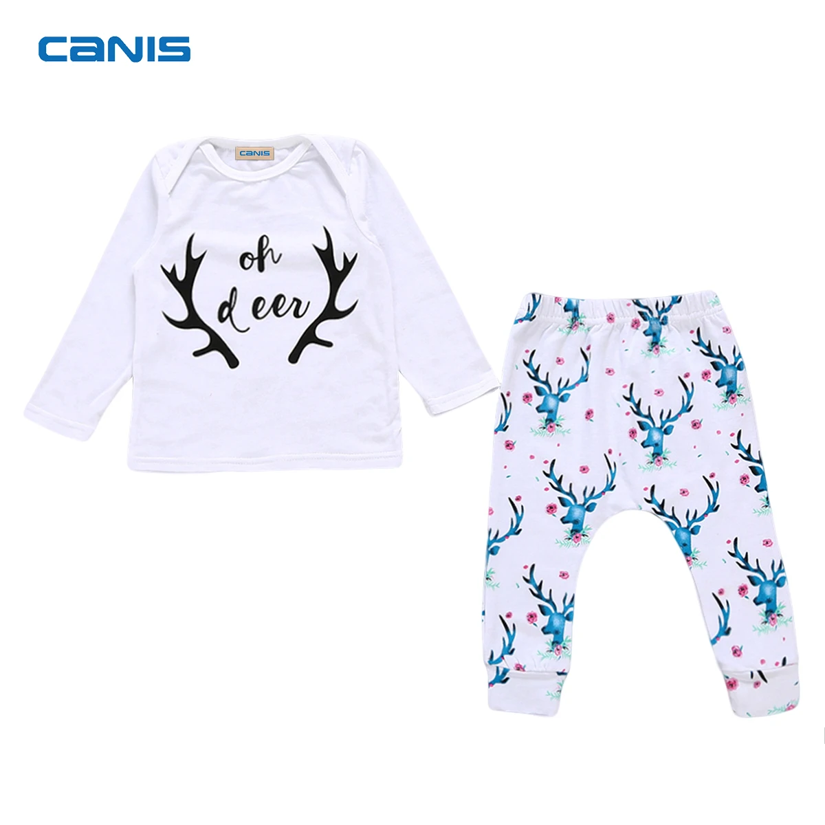 Hot Cute Baby Clothing Newborn Girls Soft Cotton Long Sleeve Deer Tops T-shirt Pants Outfift Set Clothes 2pcs | Детская одежда и
