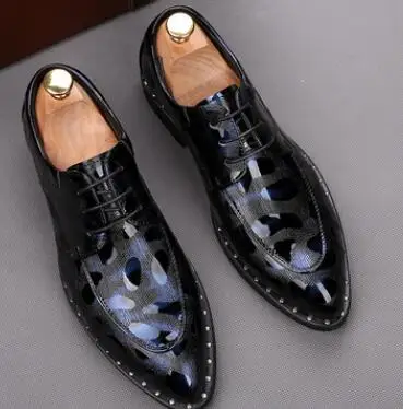 lace-up blue Мужские модельные туфли с цветочным узором; Мужская официальная обувь; роскошные кожаные свадебные туфли для жениха; мужские оксфорды; модельные туфли - Цвет: lace-up blue