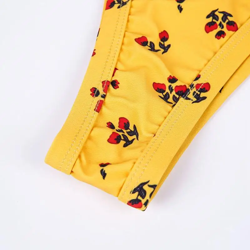 

Sexy Micro Bikinis Women Printed Floral Swimsuit Yellow Swim Bathing Suit Women Brazilian Push Up Bikini Set Thong Swimwear 2018