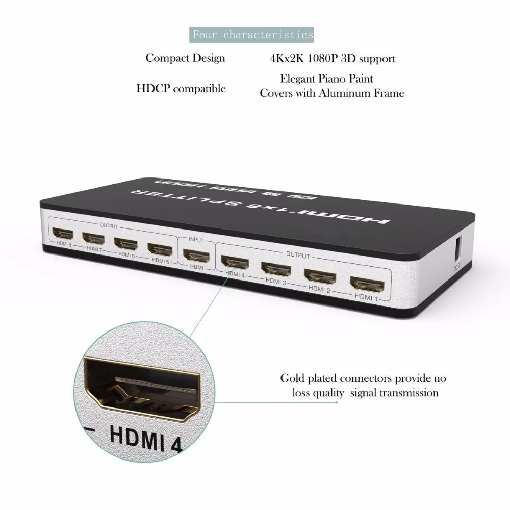 HDMI 2 0 HDCP 1x4 1X8 сплиттер 1 вход 4/8 выход 4K @ 60 Гц Сплиттер Усилитель Переключатель