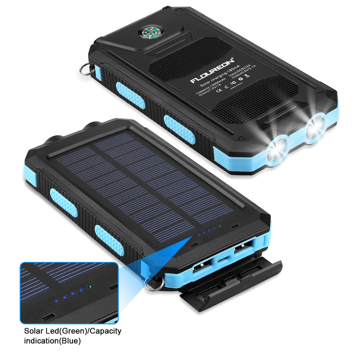 Floureon 10000mAh солнечная панель водонепроницаемый внешний аккумулятор двойной USB