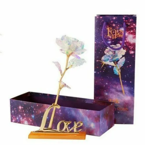 

2021NEW Romantic Galaxy Rose Flower With Love Base Stand Gift For Friends Valentines Birthdays Wedding Anniversary Mother's Day