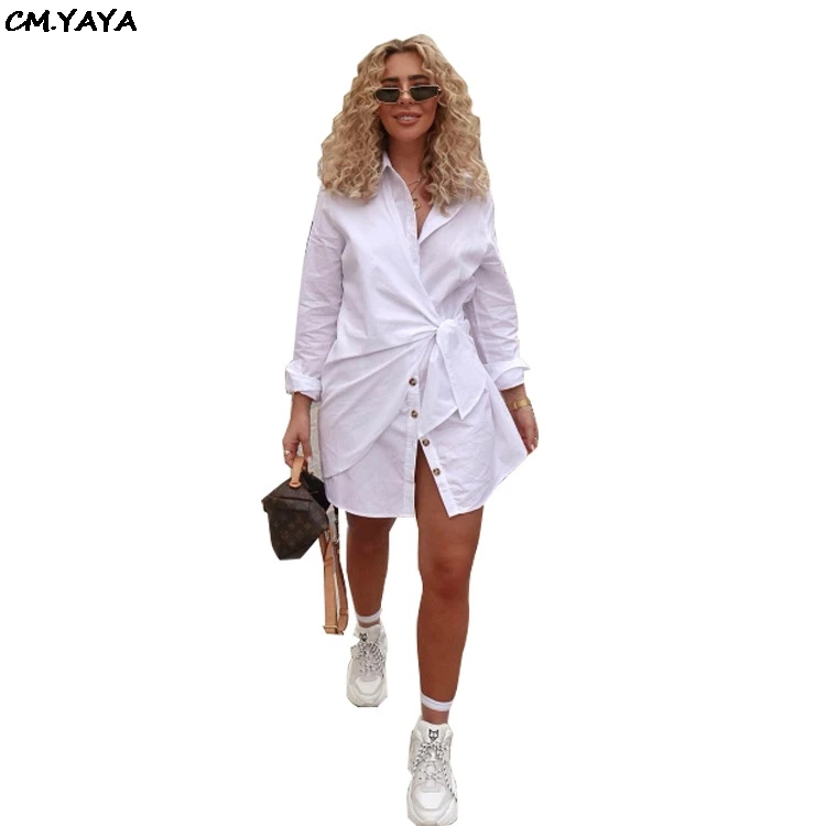 Женское платье-рубашка GLDF0663 Повседневное платье до колена с длинным рукавом и