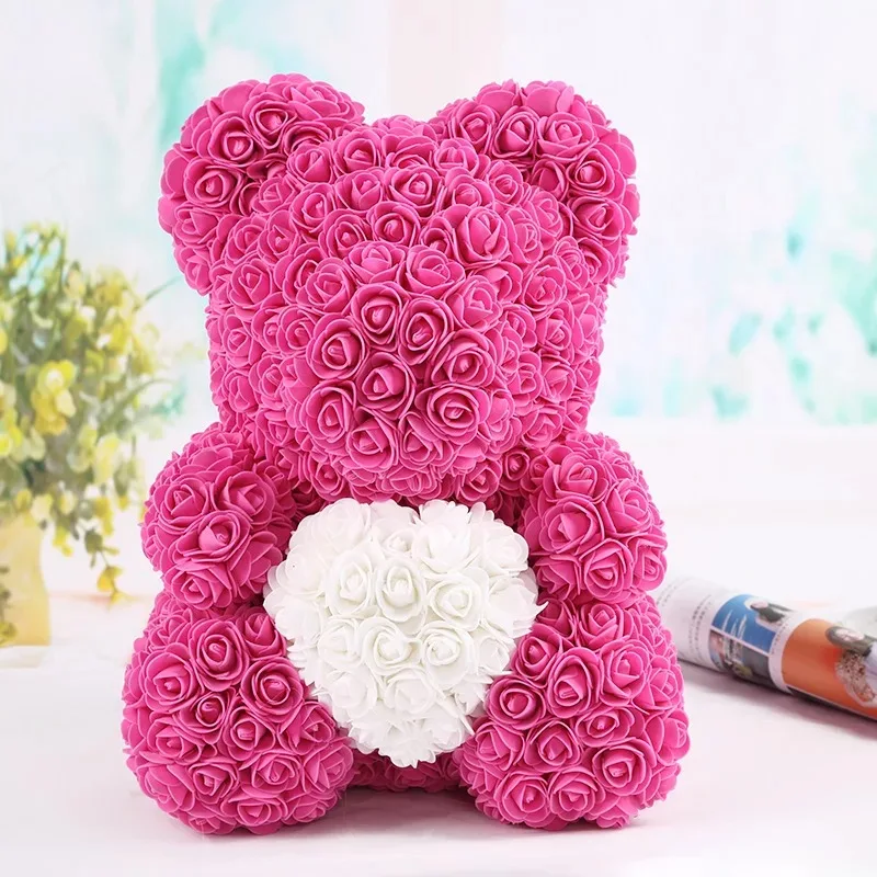 Rose red white H Прямая поставка 40 см розовый медведь сердце искусственный цветок Роза плюшевый медведь для женщин День Святого Валентина Свадьба День рождения Рождественский подарок - Цвет: Rose red white H