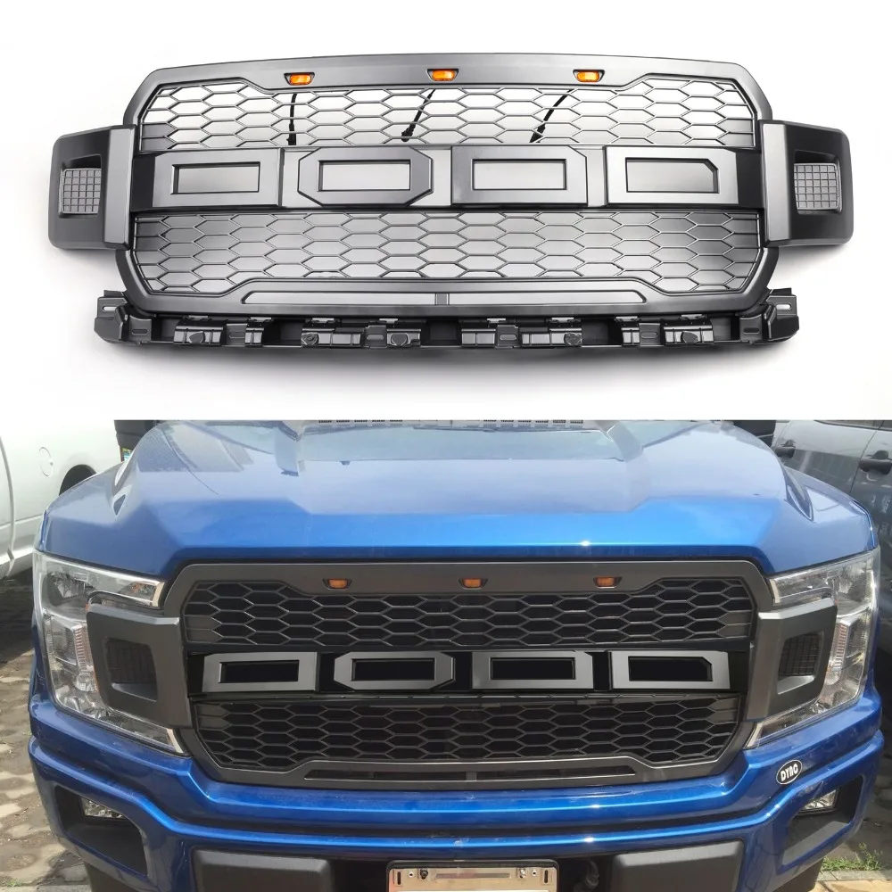 Areyourshop автомобиля серый 2018 F150 Raptor Стиль светодиодный Передняя решетка верхний