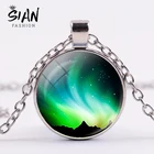 Женское ожерелье с подвеской Aurora, ожерелье с подвеской из стекла с зеленым северным светом и кабошоном для пары девушек и подруг, подарочные украшения