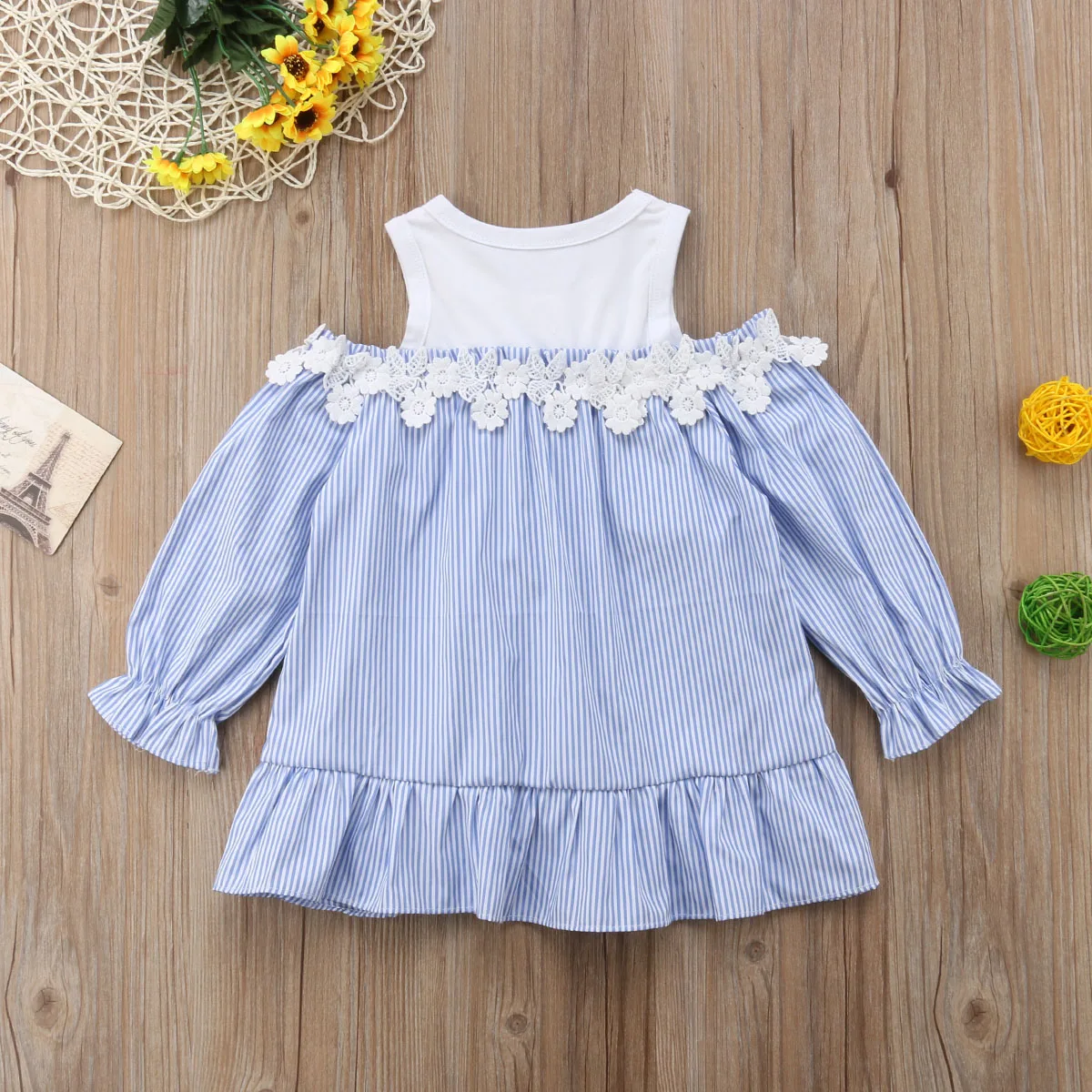 Casual Newborn Infant Kids Baby Girls Clothes Off Shoulder A-line Princess Dress Boutique Long Sleeve Striped T-shirt | Детская одежда