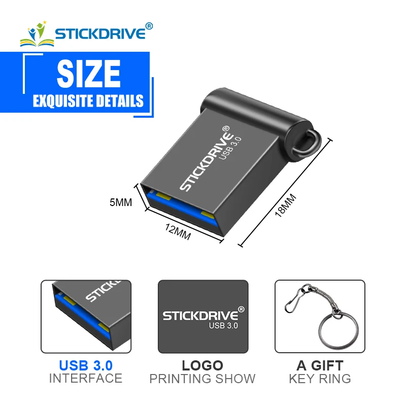 Ультра мини флеш-накопитель USB 3,0 Флешка 16 ГБ 32 ГБ карта памяти 64 Гб 128 ГБ Водонепроницаемая Флешка с брелком