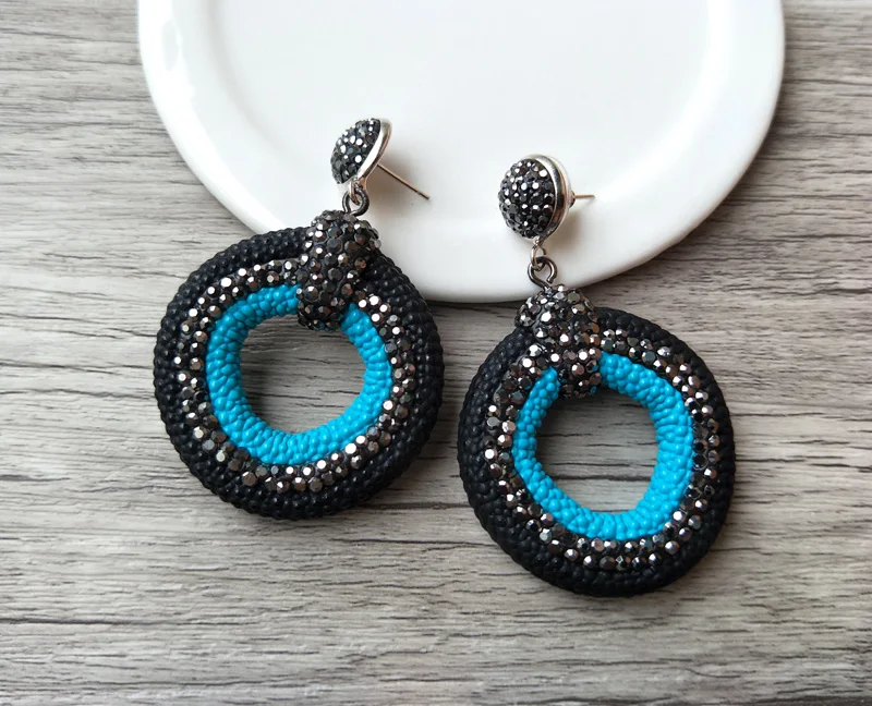 

5 pair Mixed Color Leather Pave Rhinestone Fishskin Charms Earrings Jewelry Dangle Earring For Women ER200