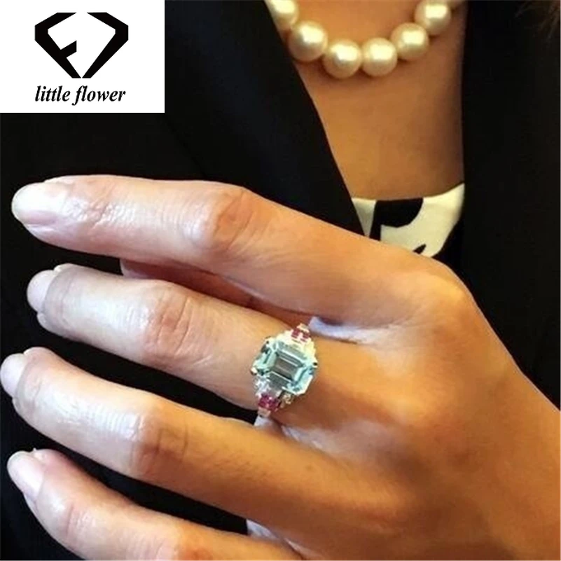 S925 Topaz Stone Sea Sapphire Ring 925 Silver Color jewelry Diamond Jewelry for Women Anillos Bizuteria Gemstone | Украшения и