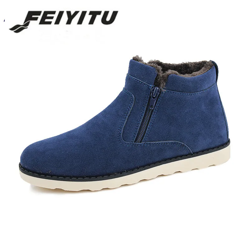 

feiyitu Big Size winter boots men warm shoes 2018 Top Fashion New Casual with short plush ankle snow boots zipper men shoes