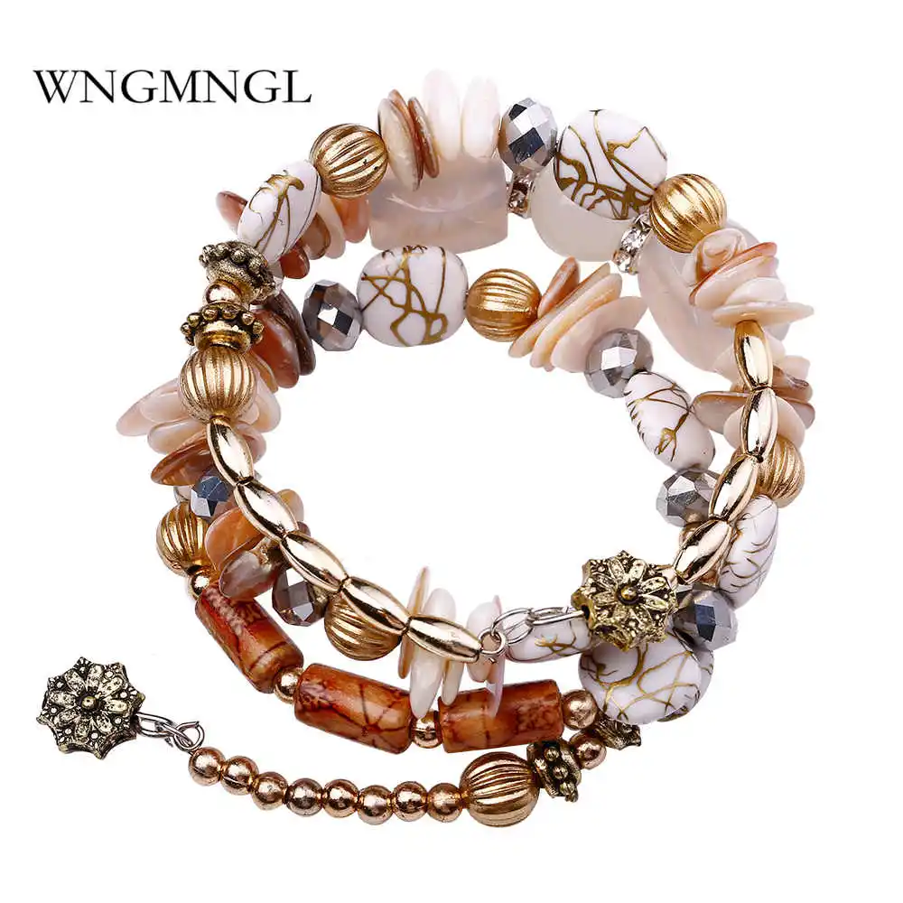 

WNGMNGL 2018 New Fashion Boho Multilayer Beads Charm Bracelets for Women Vintage Resin Stone Bangles Pulseras Ethnic Jewelry
