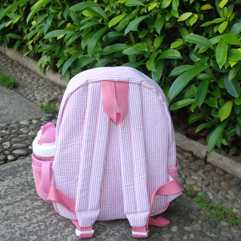 

DOMIL Seersucker Toddler School Bag kids backpack with pink & navy and School Book Bags with Side Mesh Pockets DOM106187
