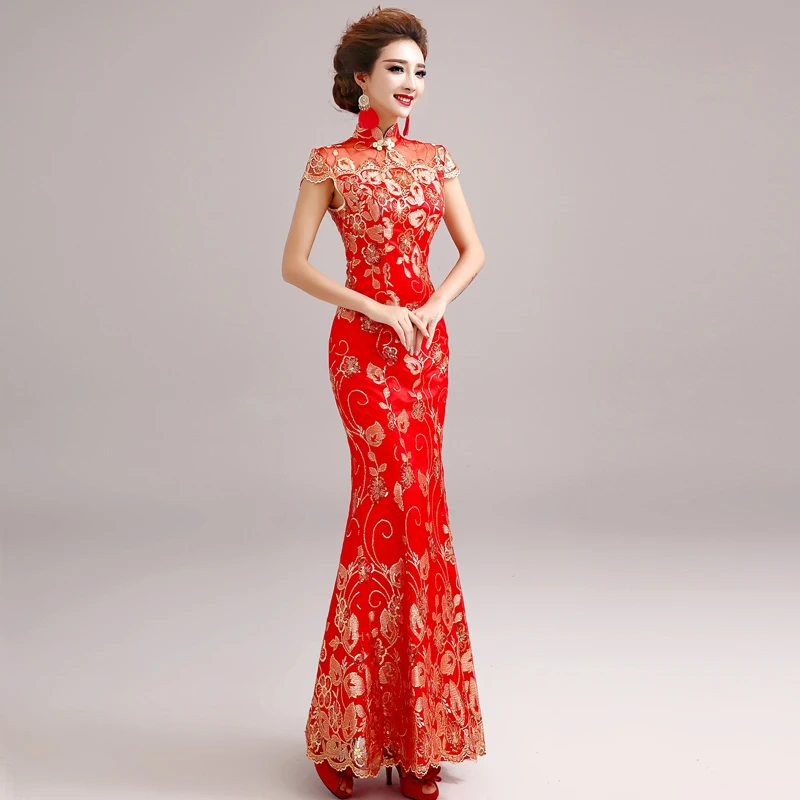 Сексуальные китайские платья Qipao платье русалки вечернее длинное без рукавов