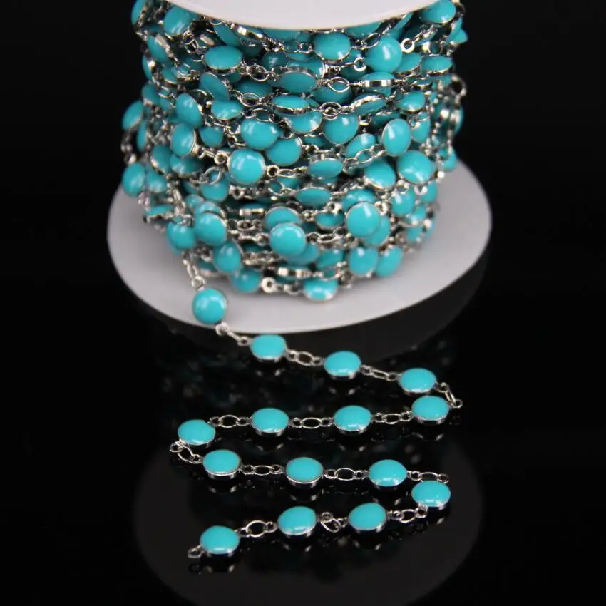 6 мм Бирюзовая синяя лампворк медная цепочка капельное масло монета стеклянная