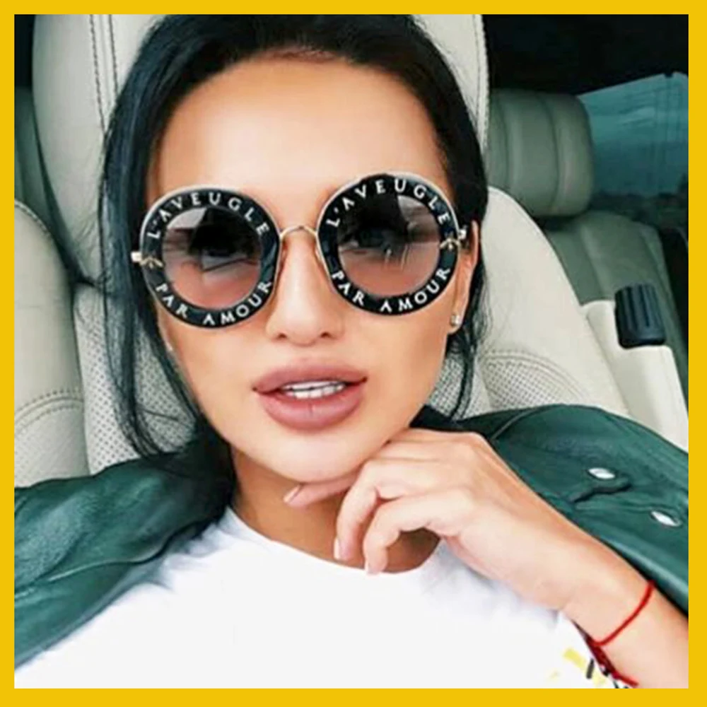 Fashion Unisex Round Retro Sunglasses Ladies Glasses Circle Classic Honey Letter Design Logo Men Dark Driving | Аксессуары для
