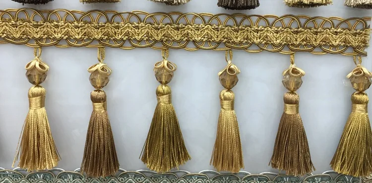Gold XWL Роскошные 16 ярдов/партия 12,5 см широкие акриловые бусины кружевные аксессуары для занавесок кисточки бахрома отделка ленты DIY для дивана подзор Декор - Цвет: Gold