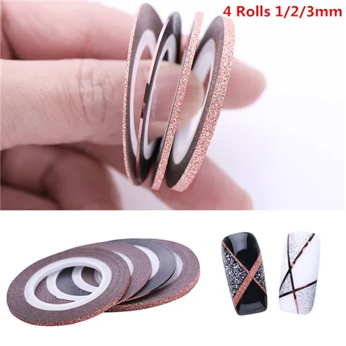 4 rolls 4 шт./13 шт., набор Ленточные линии для ногтей, розовое золото, матовый блеск, 1 мм, 2 мм, 3 мм, клейкие наклейки для дизайна ногтей, инструмент для самостоятельного стайлинга - Цвет: 4 rolls