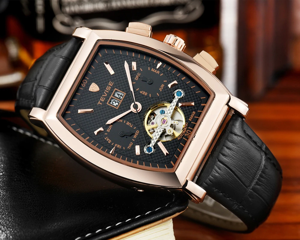 TEVISE для мужчин Tourbillon Автоматический деловые часы водостойкий часы в деловом и повседневном стиле Relogio Automatico Masculino с коробкой