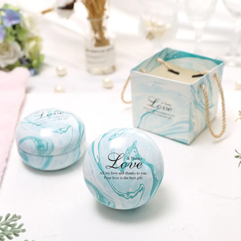 

20pcs creative marble printing wedding candy boxes round metal gift cases chocolate candy boxes wedding birthday baby shower