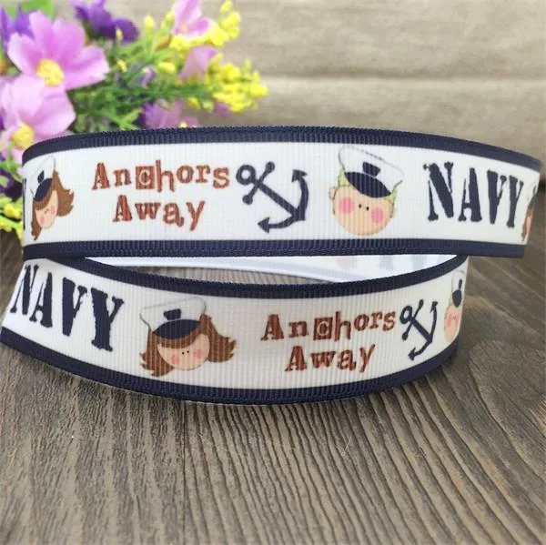 ; набор из 10 ярдов 7/8 ''22 мм с принтом в виде якорей и grosgrain мультфильм лента, ободок для волос с бантом аксессуары для одежды хлебобулочные пакет