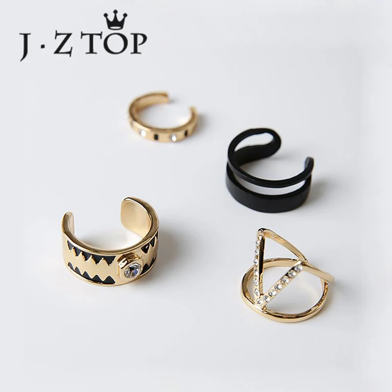 JZTOP 4 шт./лот Ретро стиль черный v образный вырез Кристальные кольца женские модные