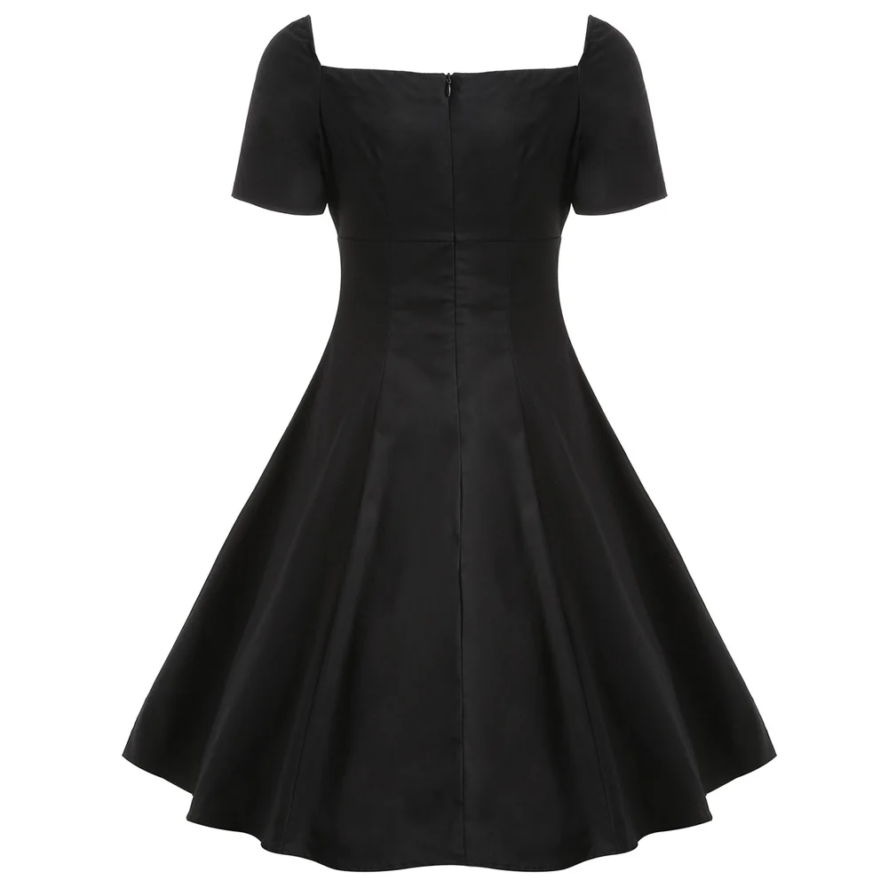 Женское винтажное платье на шнурках черное красное летнее с коротким рукавом