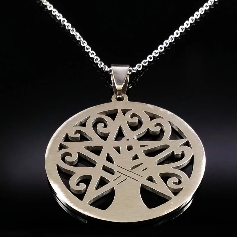 Wicca Дерево жизни пентаграмма нержавеющая сталь ожерелья для женщин Серебряный цвет Кристальные ожерелья, ювелирные изделия arbol de la vida N18263