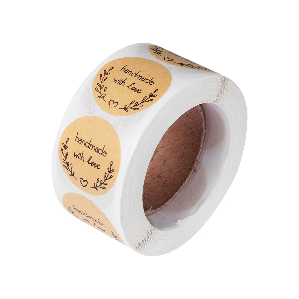 

500PCS/Roll Kraft Love Round Paper Stickers Self-Adhesive Wedding Party Cards Gifts Box Package Label Sealing Stickers Label