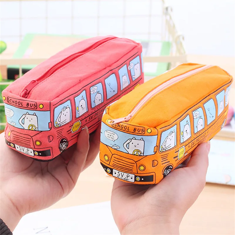 

Fashion Large Capacity School Bus Pencil Case Camouflage Canvas Car Pen Bags Creative Children Tank Toys Student Study Gift