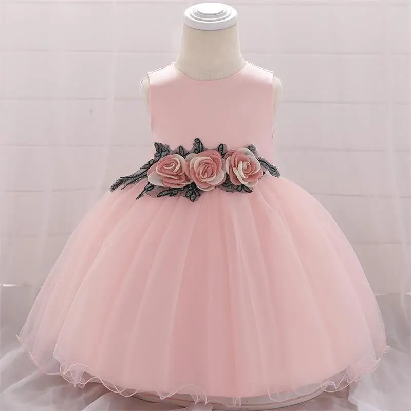 Pink Платья для маленьких девочек Одежда для маленьких девочек для крещения платье принцессы для ребенка Нарядные платья для девочек Платье для первого дня рождения Детские платья для новорожденных - Цвет: Pink