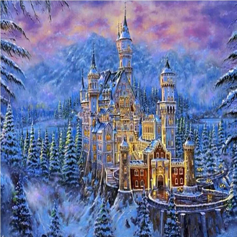 

100% Full DIY Diamond Painting "Snow Castle" Cross Stitch Embroidery Patterns