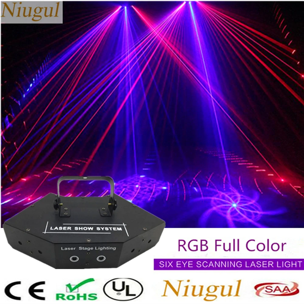 6 Lens Scan Laser /RGB Lines Beam+Patterns Scanner /DJ Dance Bar Home Party Disco Effect Laser Stage Lighting /Laser Show System