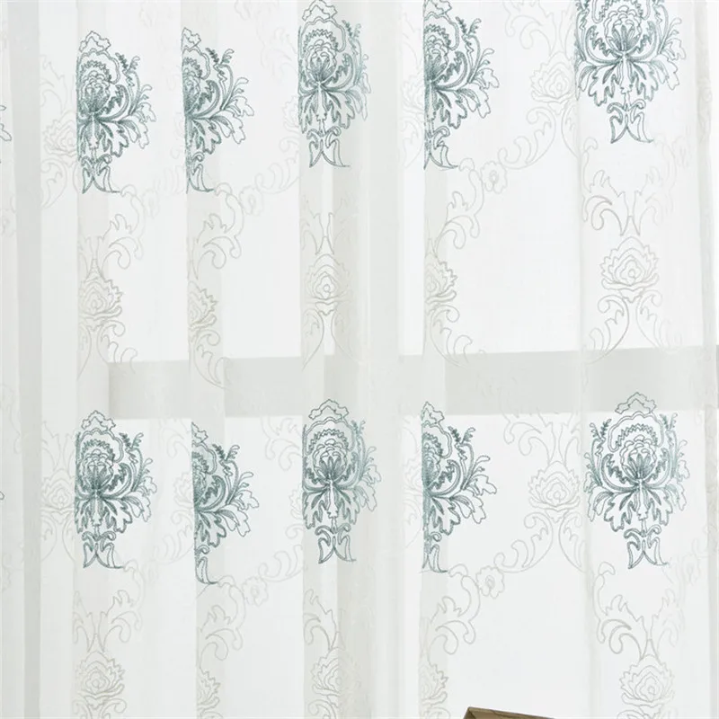 Европейский роскошный синий занавеска из тюли с вышивкой для Гостиная Спальня