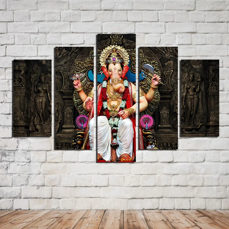 

India God Religious 5 Panels Home Decoration Canvas Painting Buddha Statues Posters And Prints Wall Art Picture For Living Room