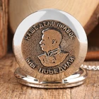 Роскошные Серебристые кварцевые карманные часы с серебристым портретом Сталина лидера России с цепочкой и подвеской на цепочке для мужчин и женщин, подарок