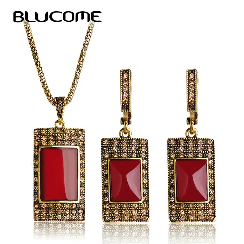 Женский Банкетный комплект Blucome красные сережки-Крючки из смолы в турецком стиле